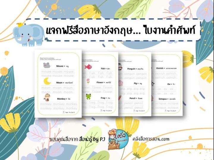 แจกฟรี สื่อการสอน วิชาภาษาอังกฤษ ใบงานศัพท์ภาษาอังกฤษ เสริมทักษะ โดย สื่อน่ารู้ By PJ
