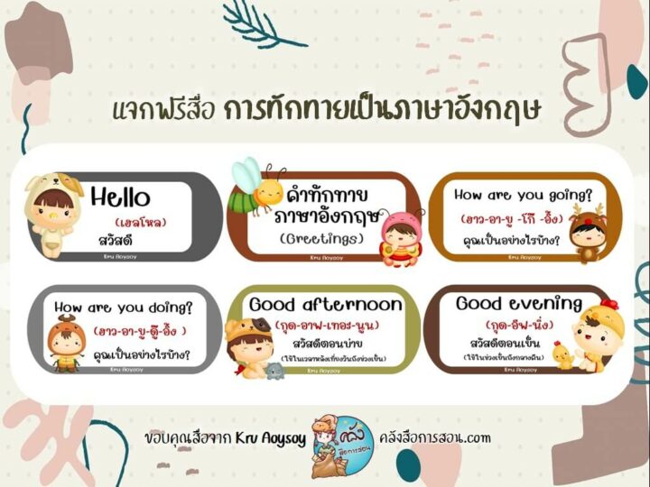 แจกฟรี สื่อการสอน วิชาภาษาอังกฤษ บัตรคำเรื่อง การทักทายเป็นภาษาอังกฤษ โดย Kru Aoysoy