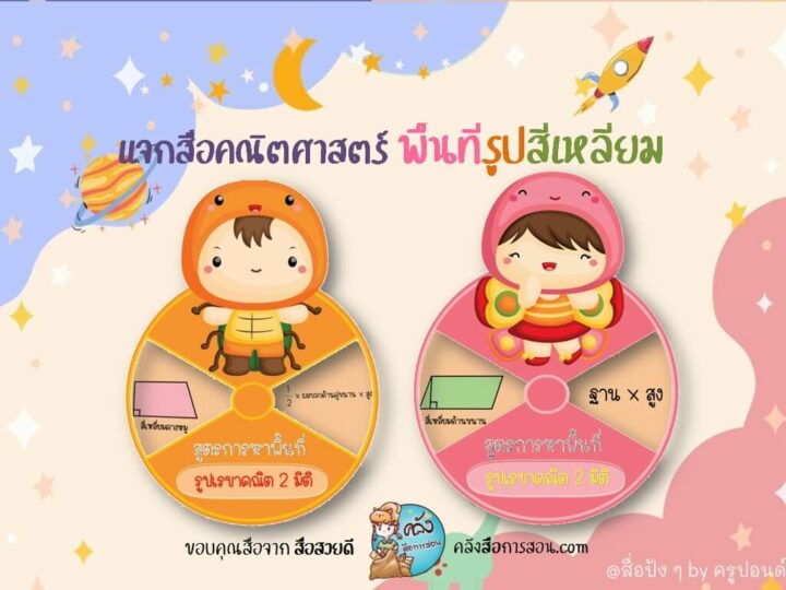 แจกฟรี สื่อการสอนน่ารักๆ วิชาคณิตศาสตร์ สูตรพื้นที่สี่เหลี่ยม โดย สื่อสวยดี